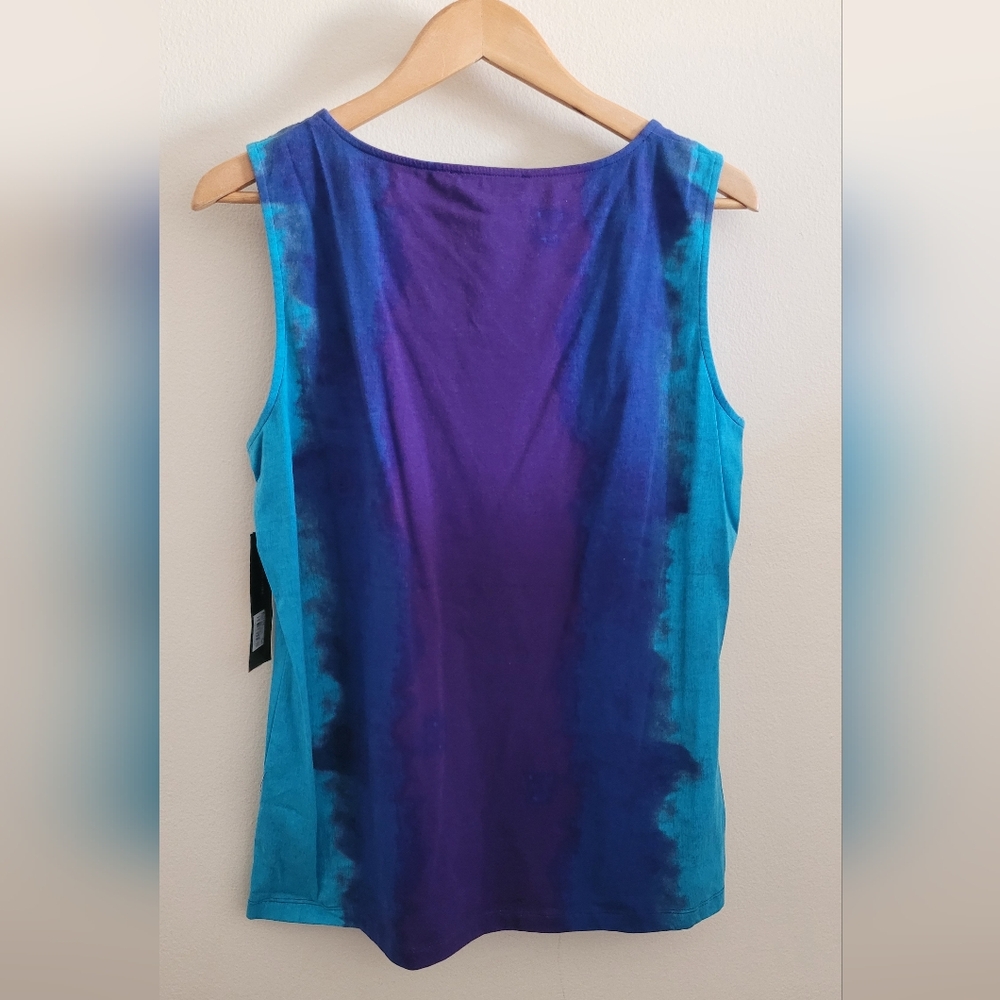 JNY Gauzy Open Top over Cotton Blend Tank Top, Women's XL, Blue & Purple Tie Dye - Picture 8 of 16